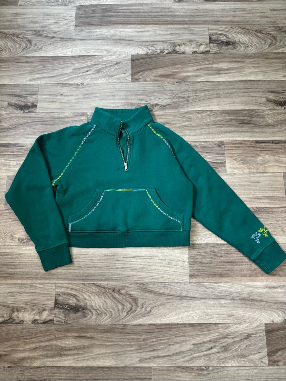 Roller Rabbit Whipstitch Cropped Half-Zip Sweatshirt Green Size Extra Small
